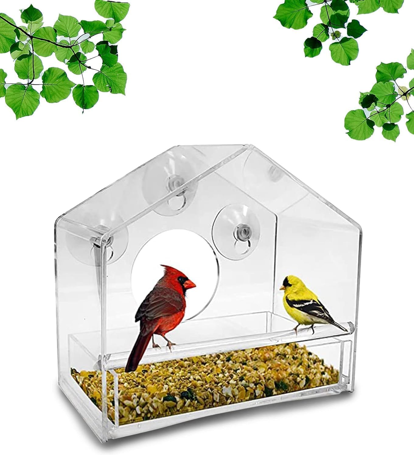 Alimentador aves charola deslizable transparente resistente
