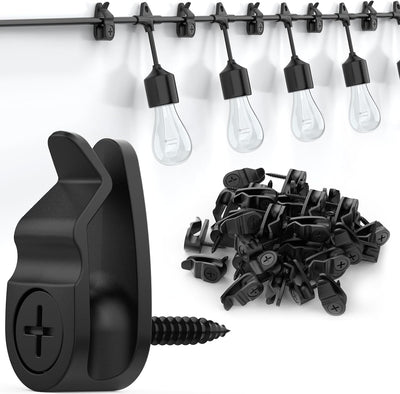 Clips cadena luces exteriores ganchos resistentes negro