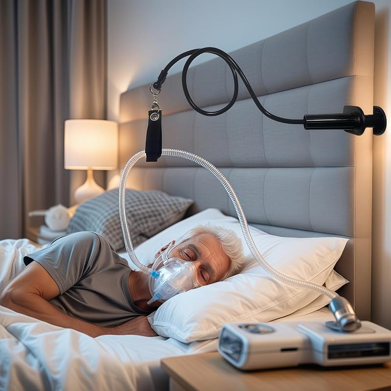 Soporte manguera CPAP ajustable para cama sin perforar negro