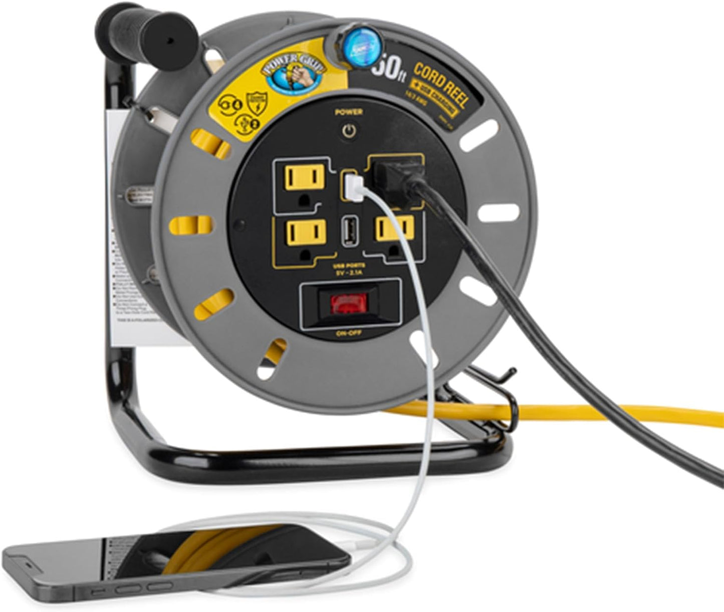 Carrete cable extensión RV 50ft 13A 125V 4 tomas USB