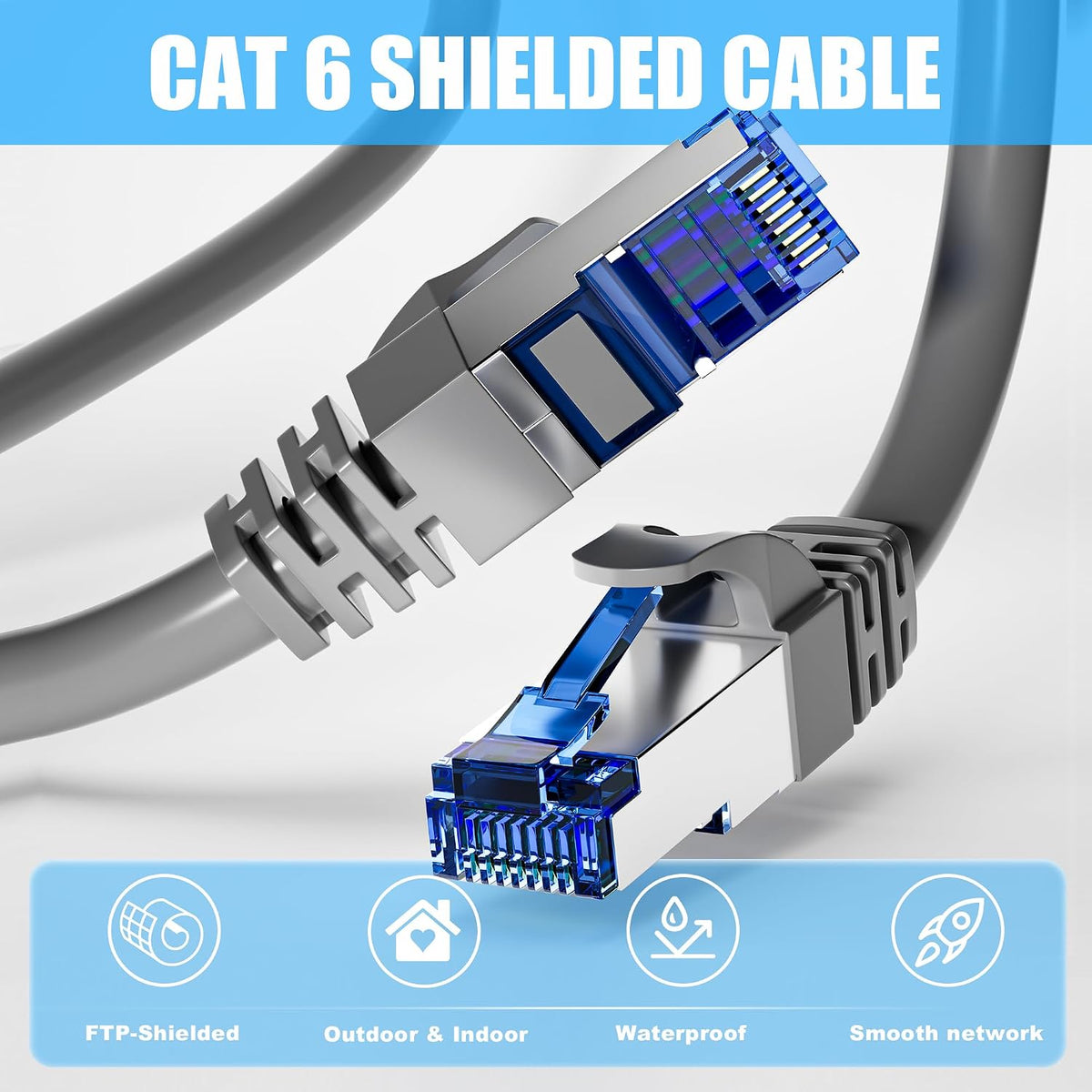 Cable Ethernet Cat6 blindado FTP 40pies impermeable UV