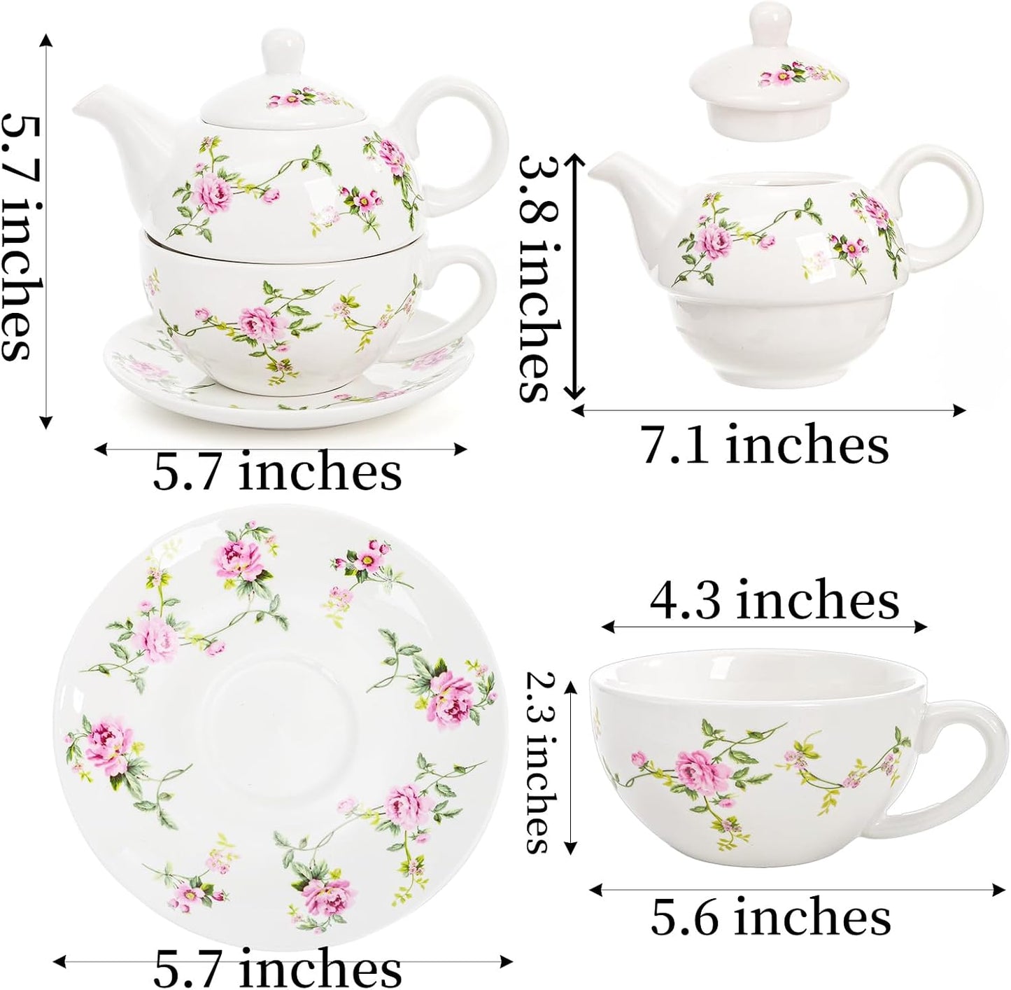 Set té porcelana borla diseño floral para mujer