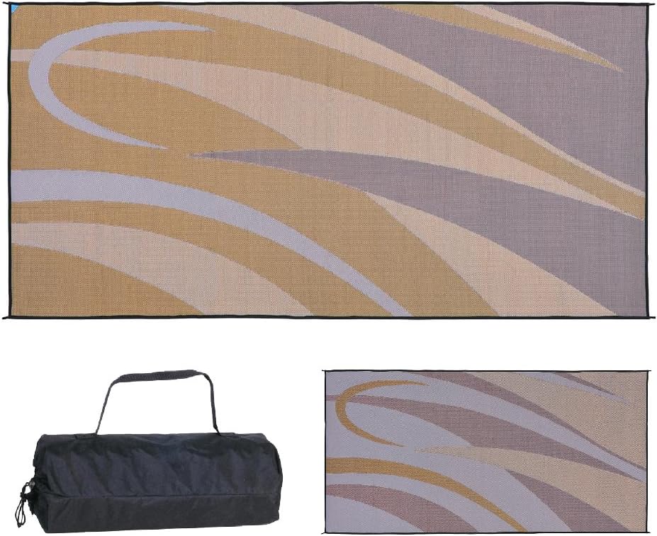 Tapete reversible patio diseño gráfico 8x16ft marrón/dorado