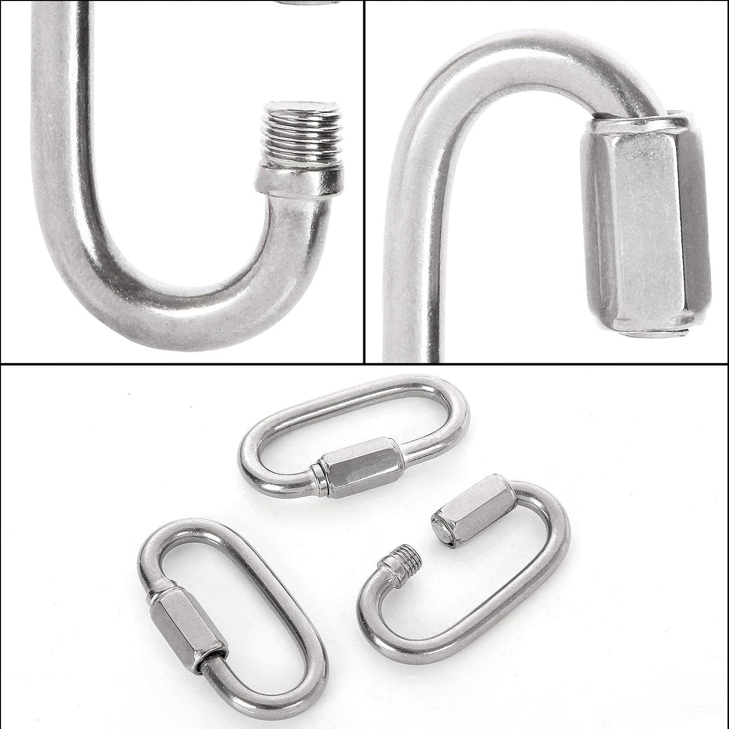 20 Eslabones Cadena Acero Inox M6 Conector Campamento