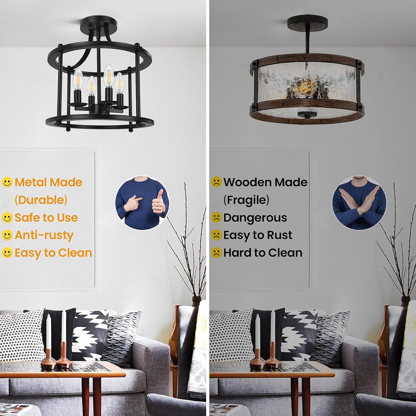 Lámpara techo industrial 4 luces E12 metal rústico negro