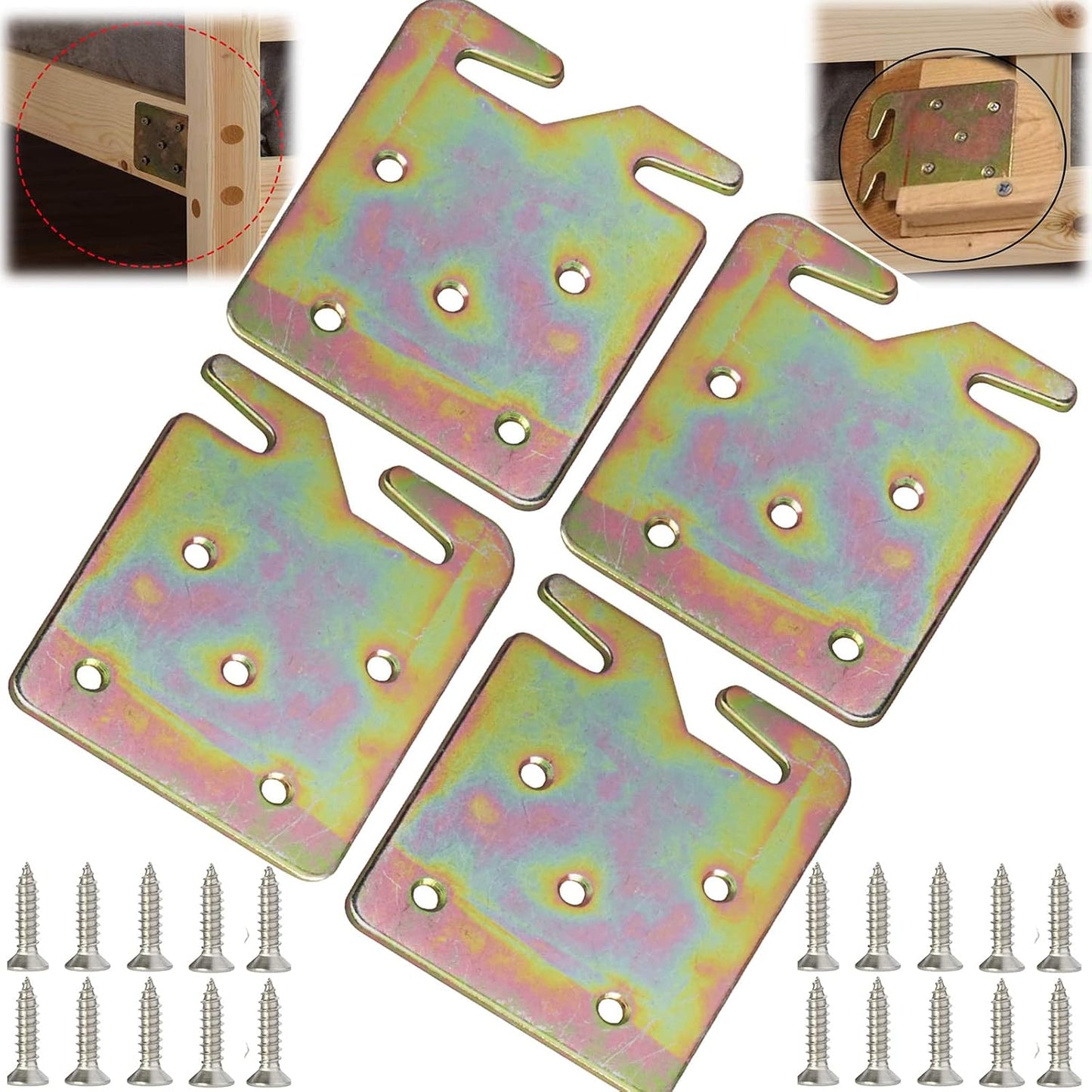 4 placas gancho madera para cabecero y estribo
