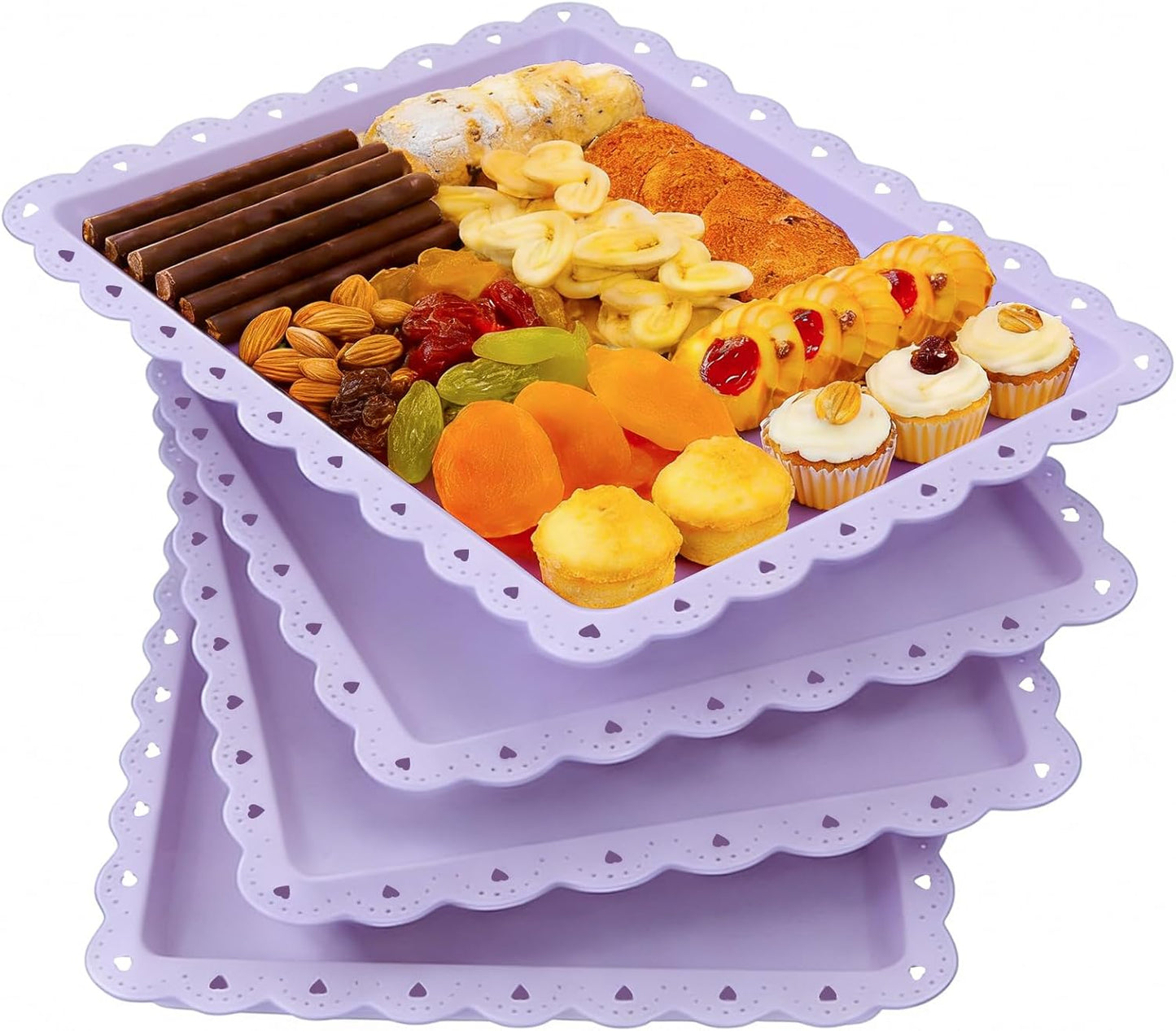 Set 4 bandejas plástico servir fiestas 14.5x9.4pulg morado