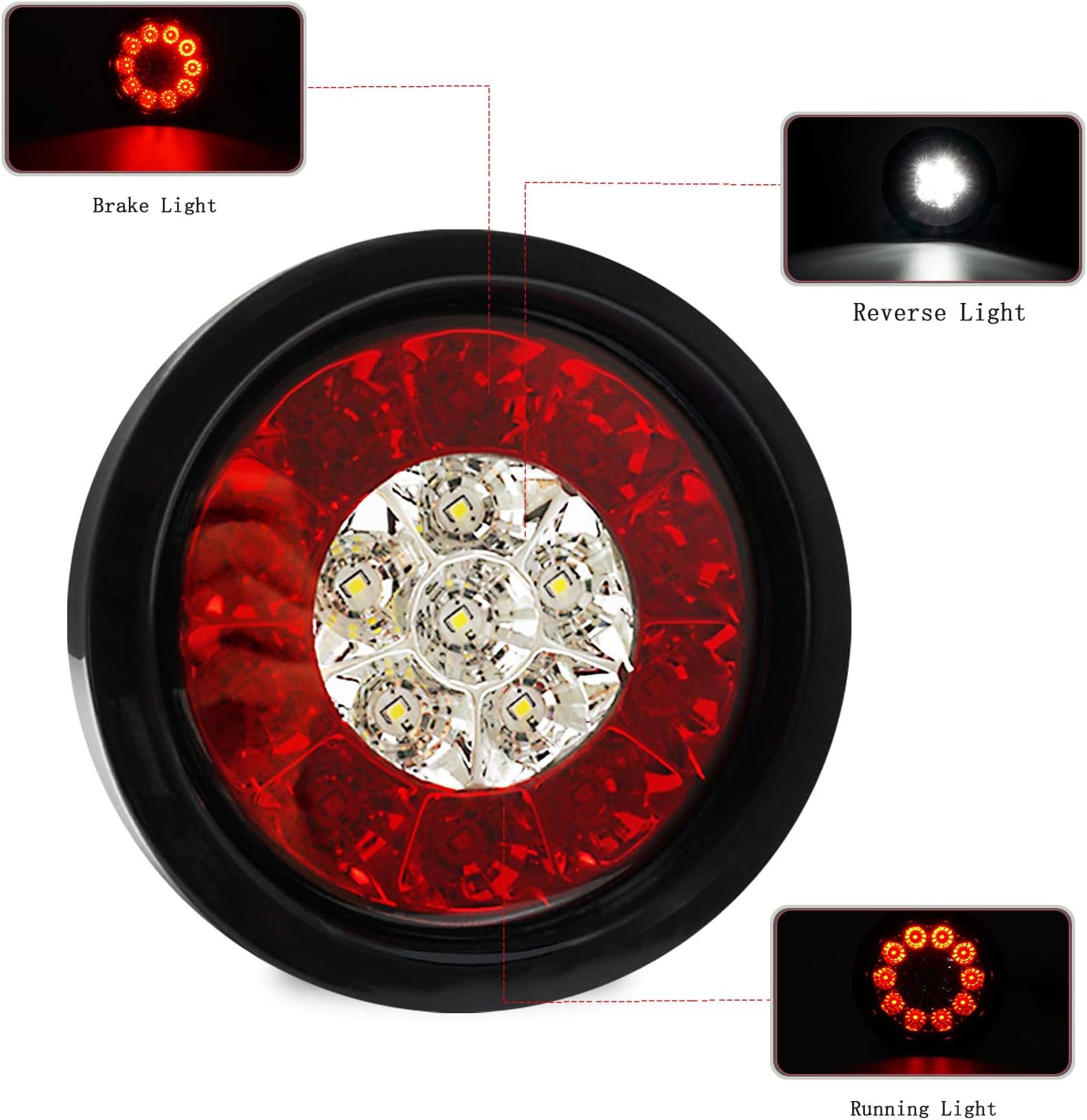 Luces traseras LED 4pulg camiones 12V 16 LED blanco rojo