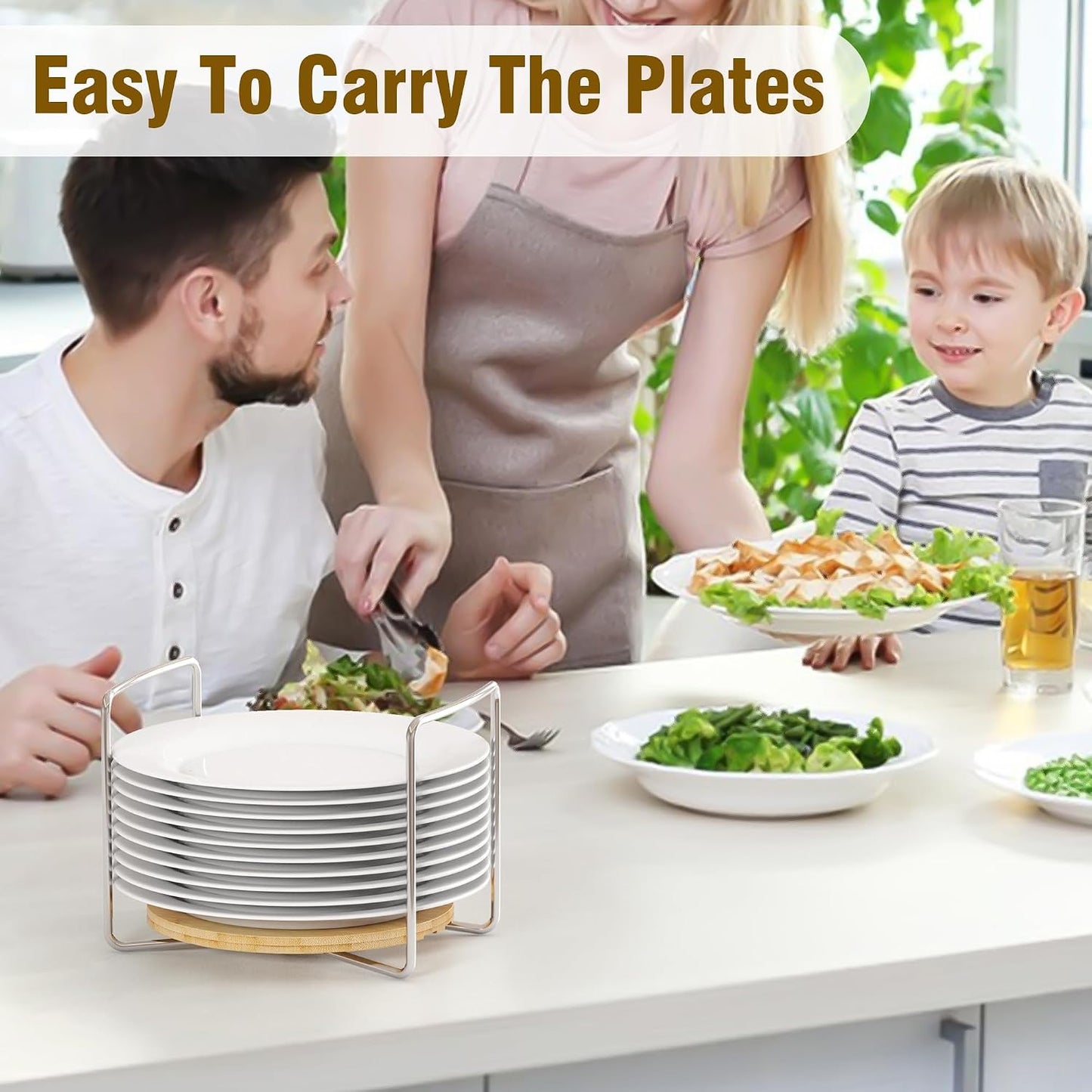 Organiz. platos encimera cocina bambú acero inox 304 set 2