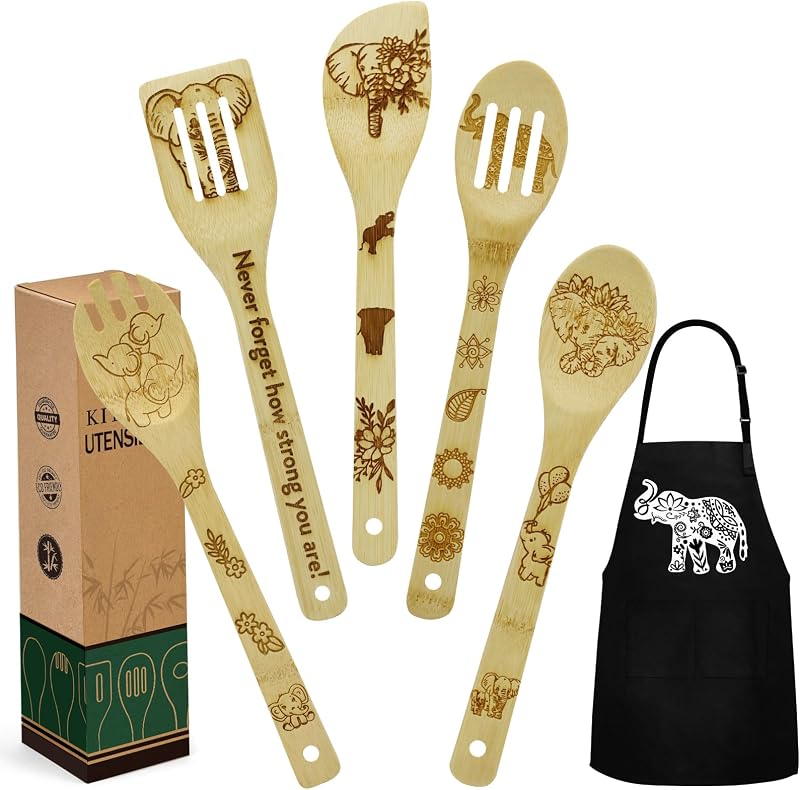 Juego utensilios cocina bambú delantal regalo mujer Navidad