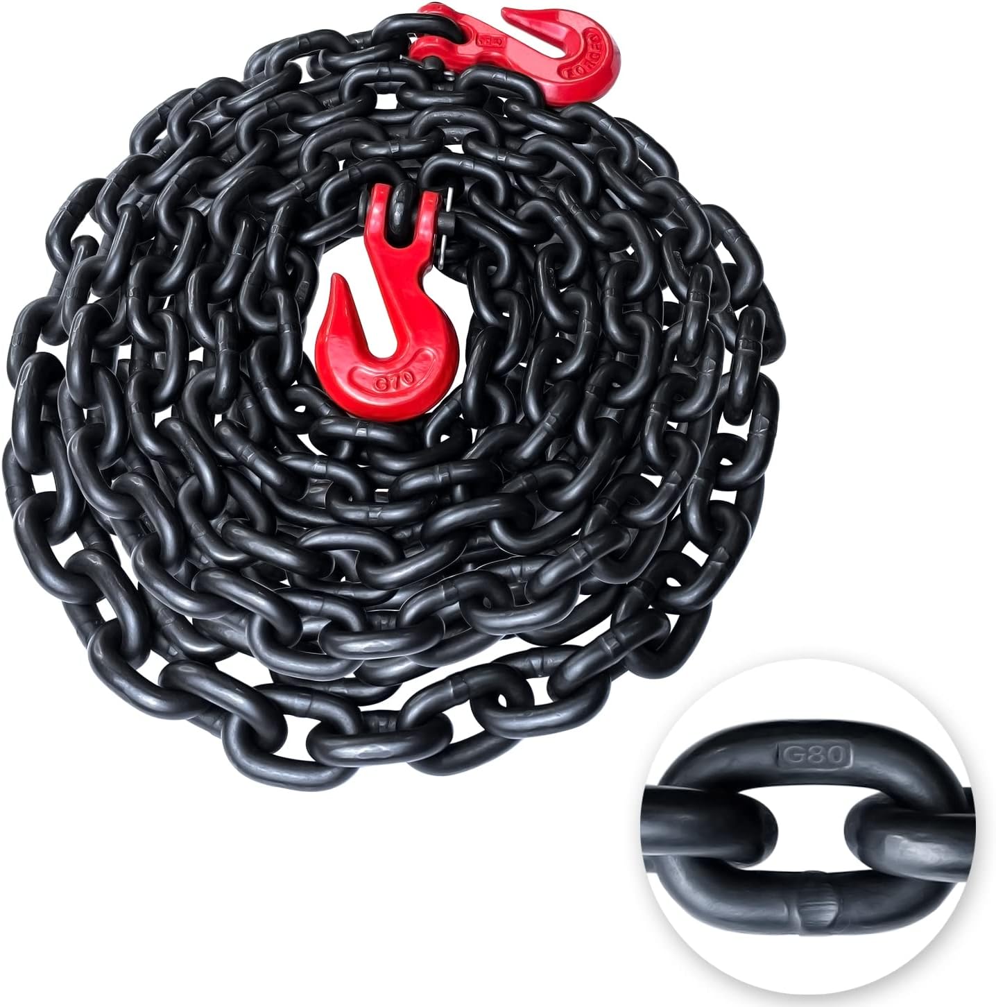 Cadena seguridad 3/8pulg x20ft con ganchos horquilla
