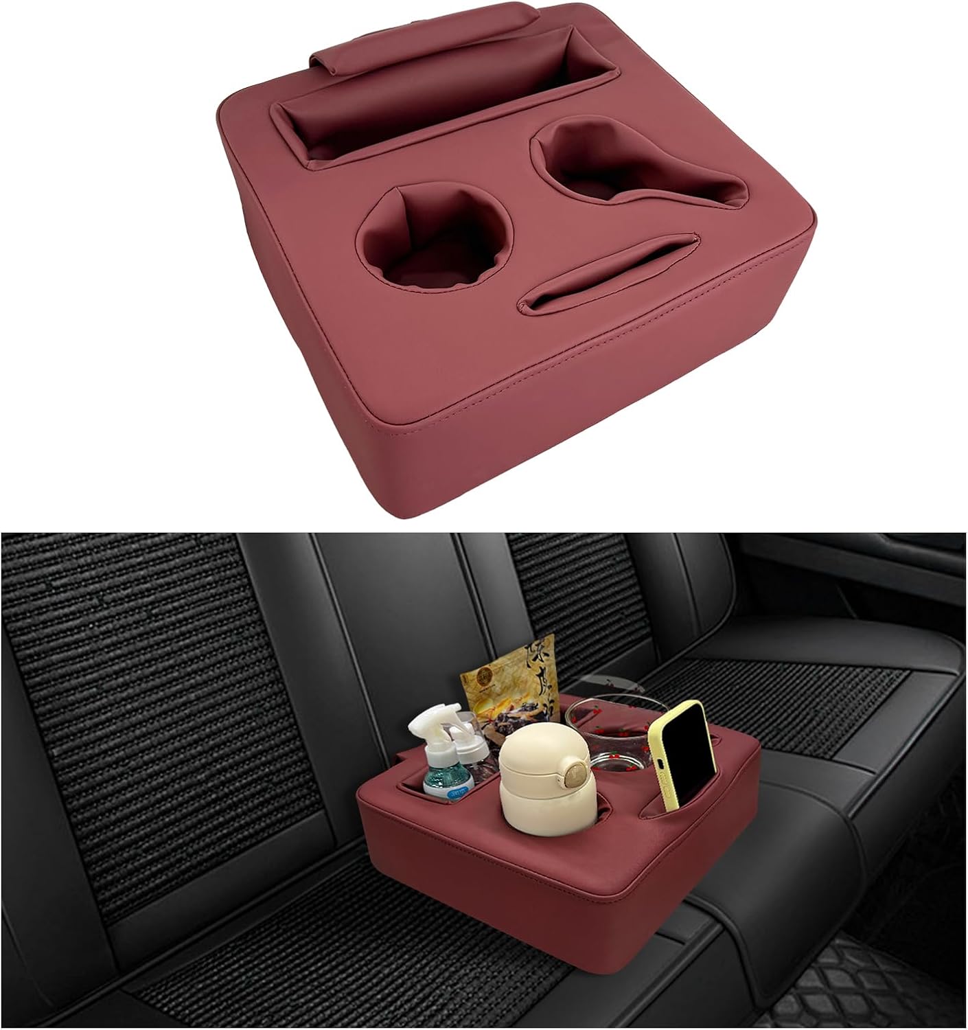 Organiz. asiento trasero coche cuero impermeable rojo vino