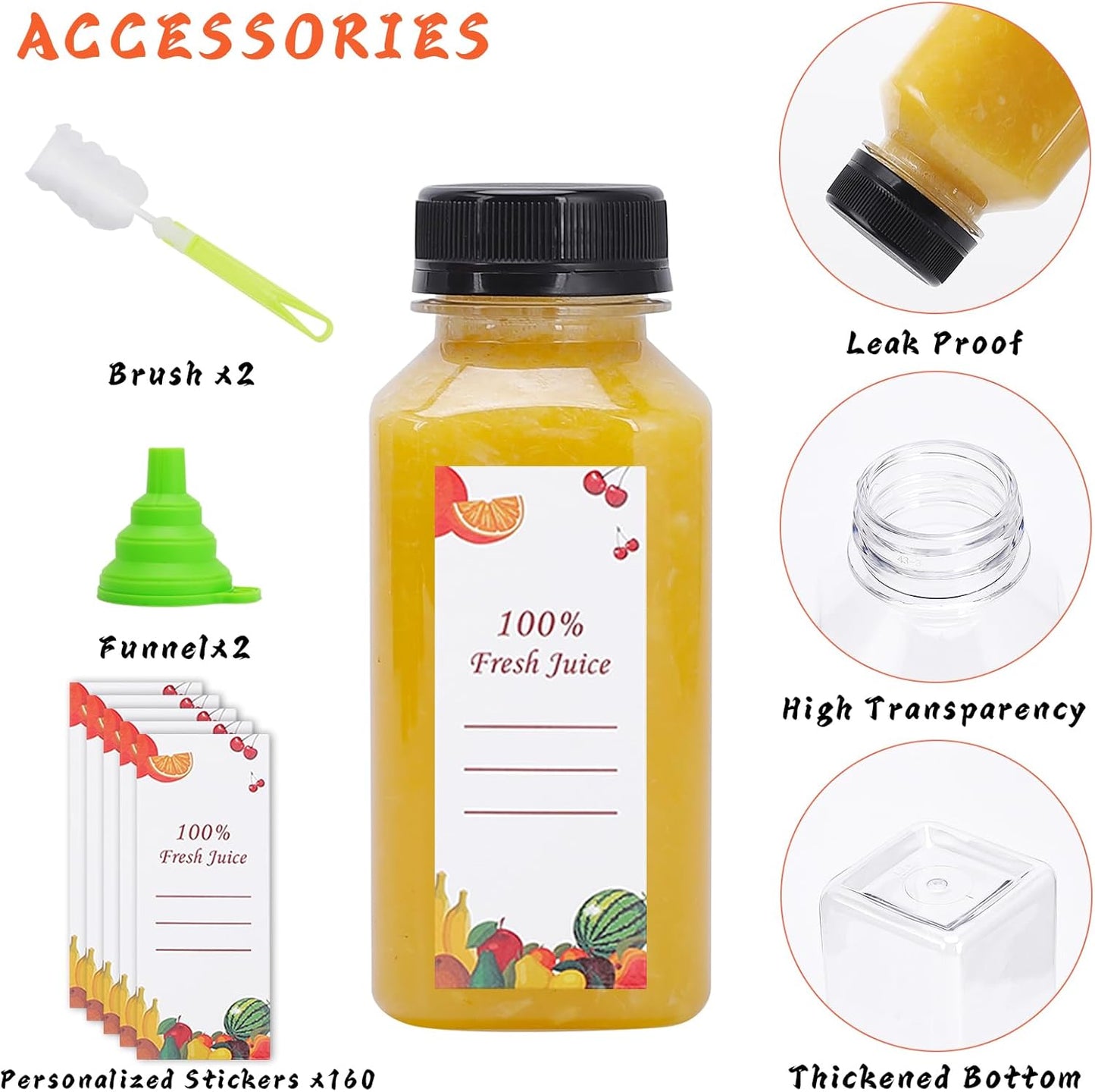 Botellas plástico 8oz vacías con tapas 150pzas 2 cepillos