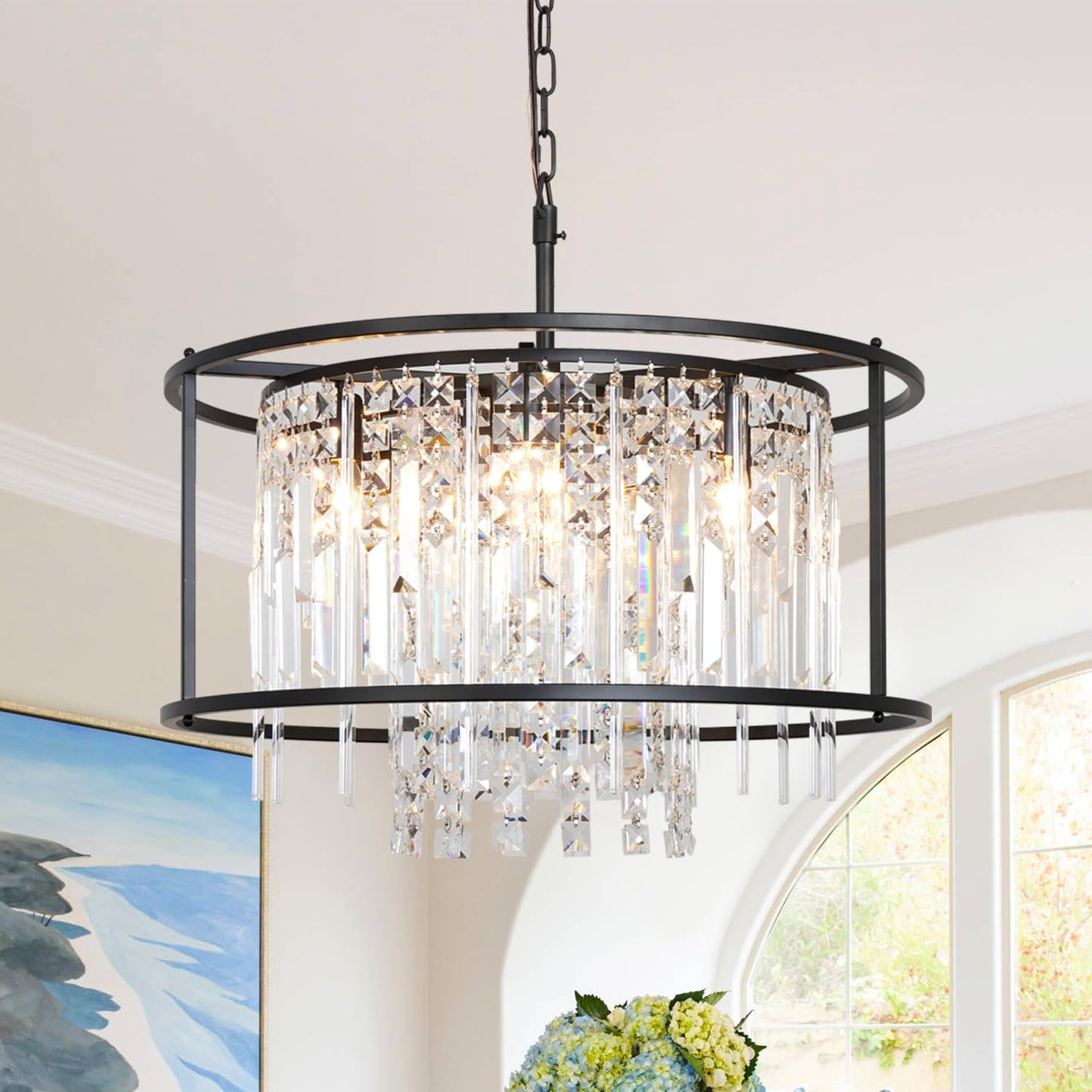 Candelabro redondo moderno 23.6pulg 6 luces metal negro