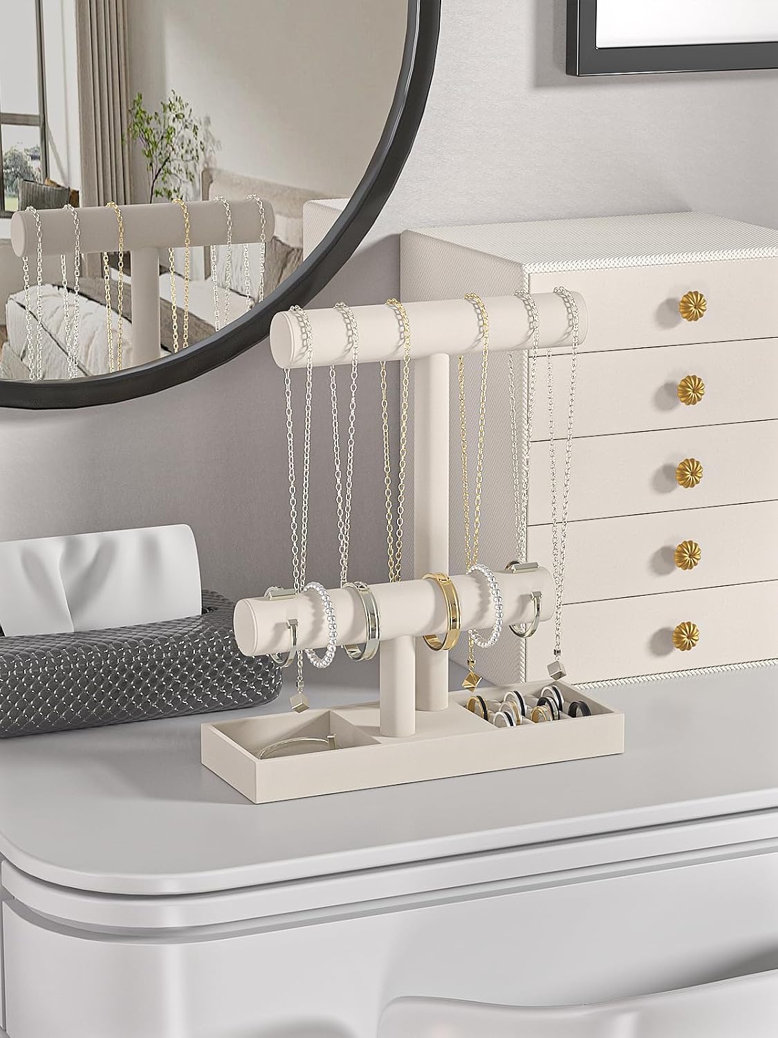Soporte pulseras y collares terciopelo estilo 2 beige