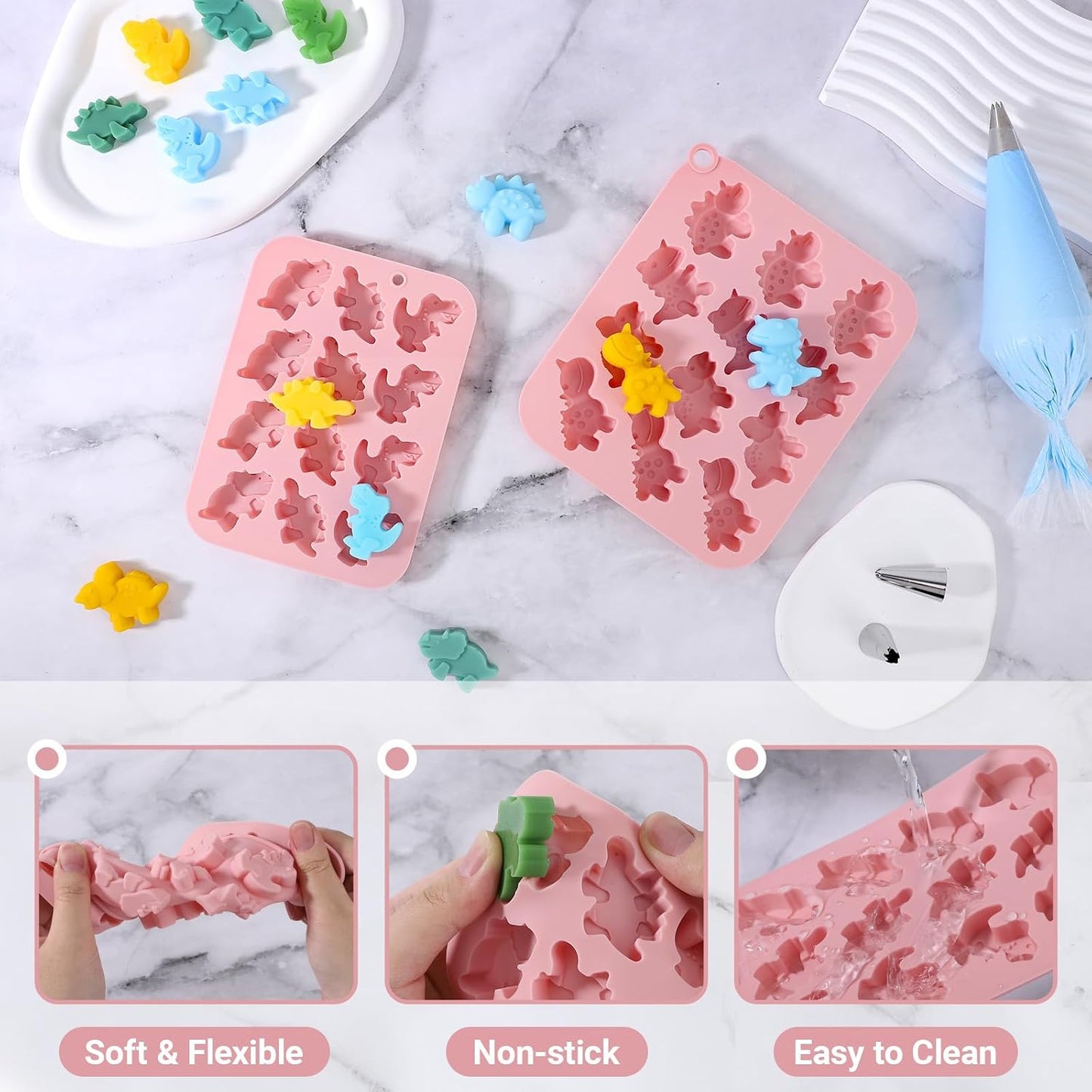 Moldes silicona mini dinosaurios para hielos de caramelo