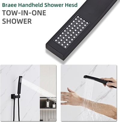 Cabezal ducha de mano cuadrado negro mate con conector pared