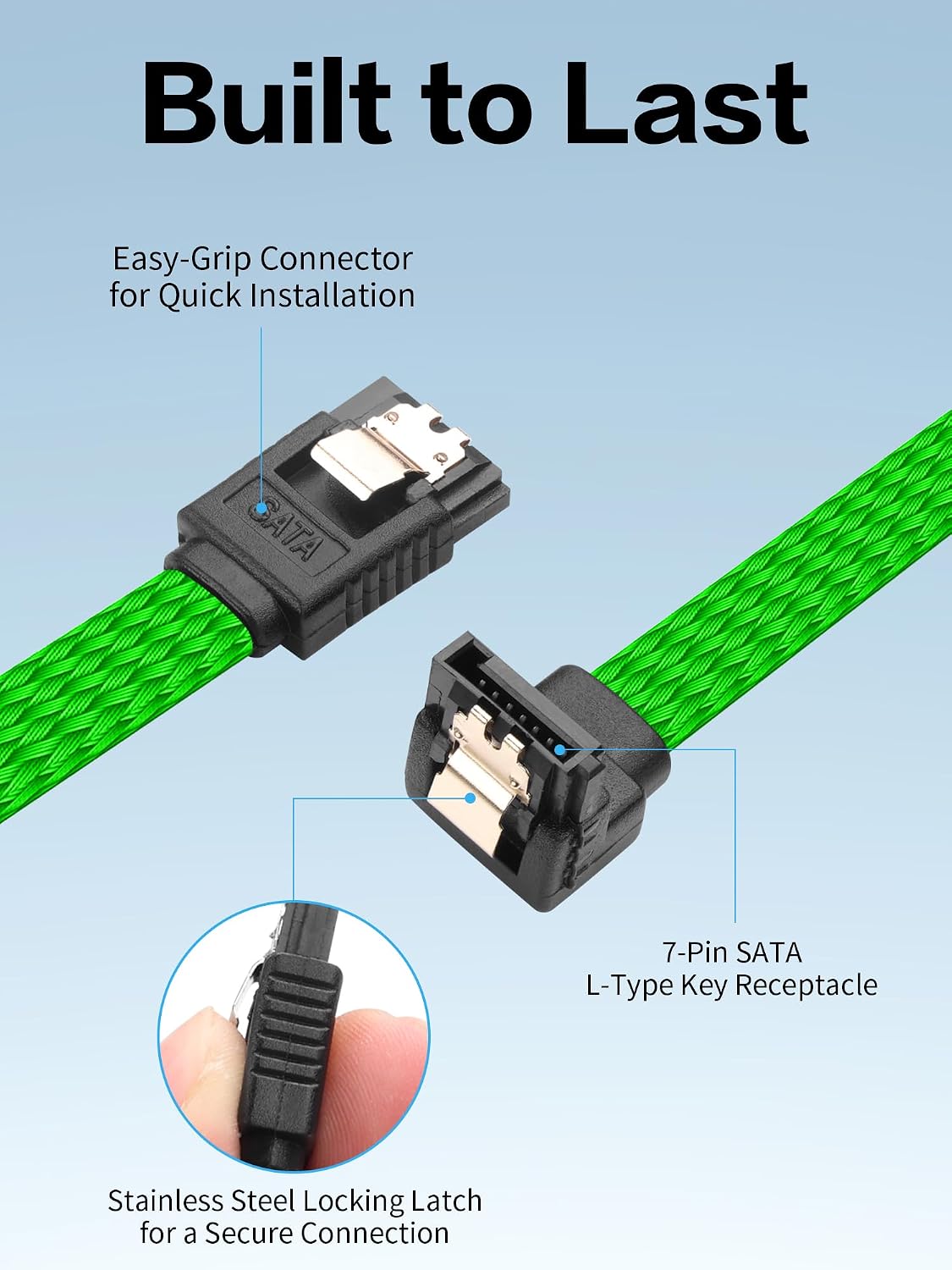 4 Cables SATA III 20pulg 6GBPS 90grados con Pestillo Verde
