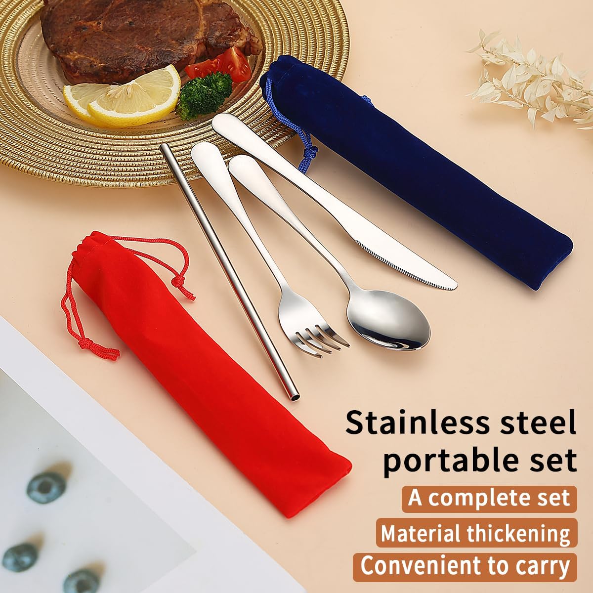 Cubiertos portátiles reutilizables para camping y oficina set 2