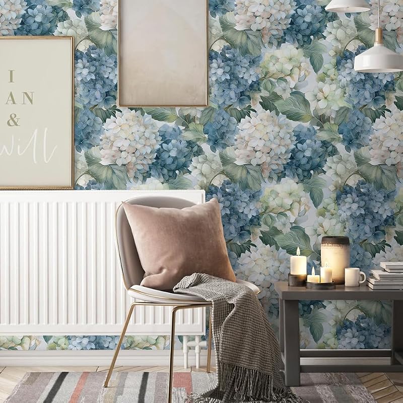 Papel tapiz vintage acuarela flor hortensia autoadhesivo