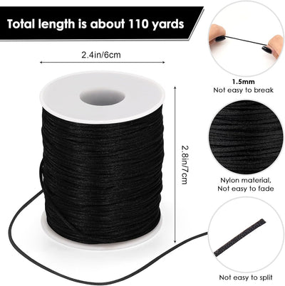 Cuerda satén negro 0.059pulg 110yardas para joyas y pulseras