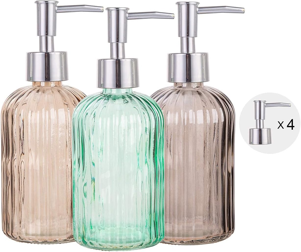 Juego 3 botellas dispensadoras jabón vidrio 15oz baño