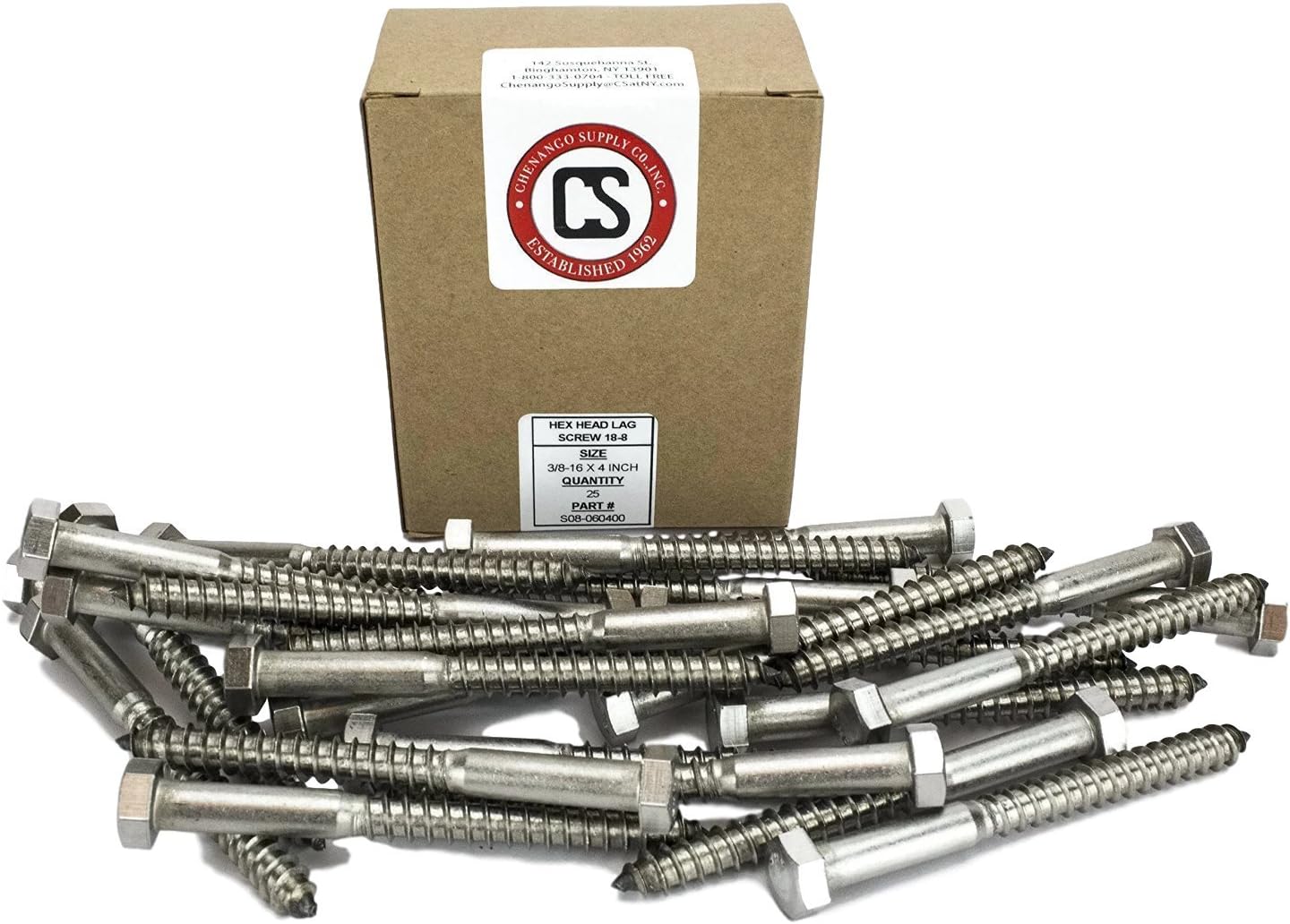 Tornillo hex 3/8x4 acero inox 18-8 25 pzas
