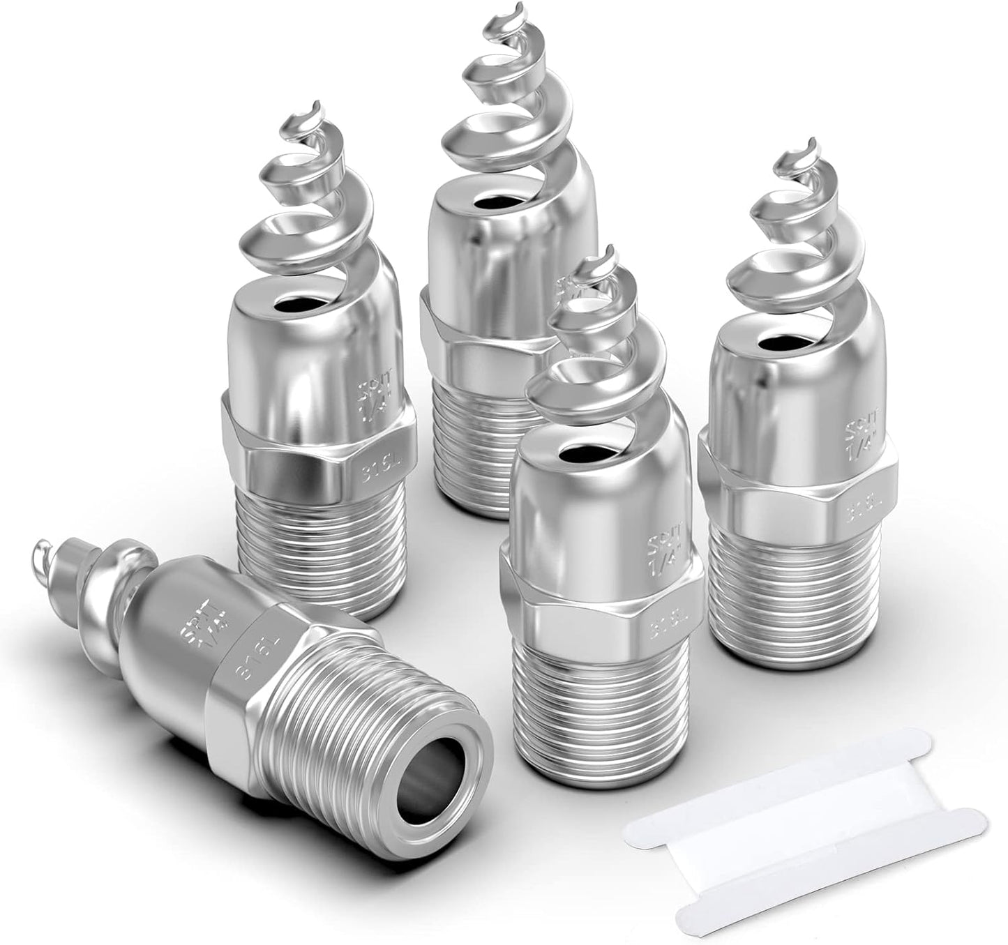 Boquilla atomización cono espiral acero inox 316 para polvo y riego