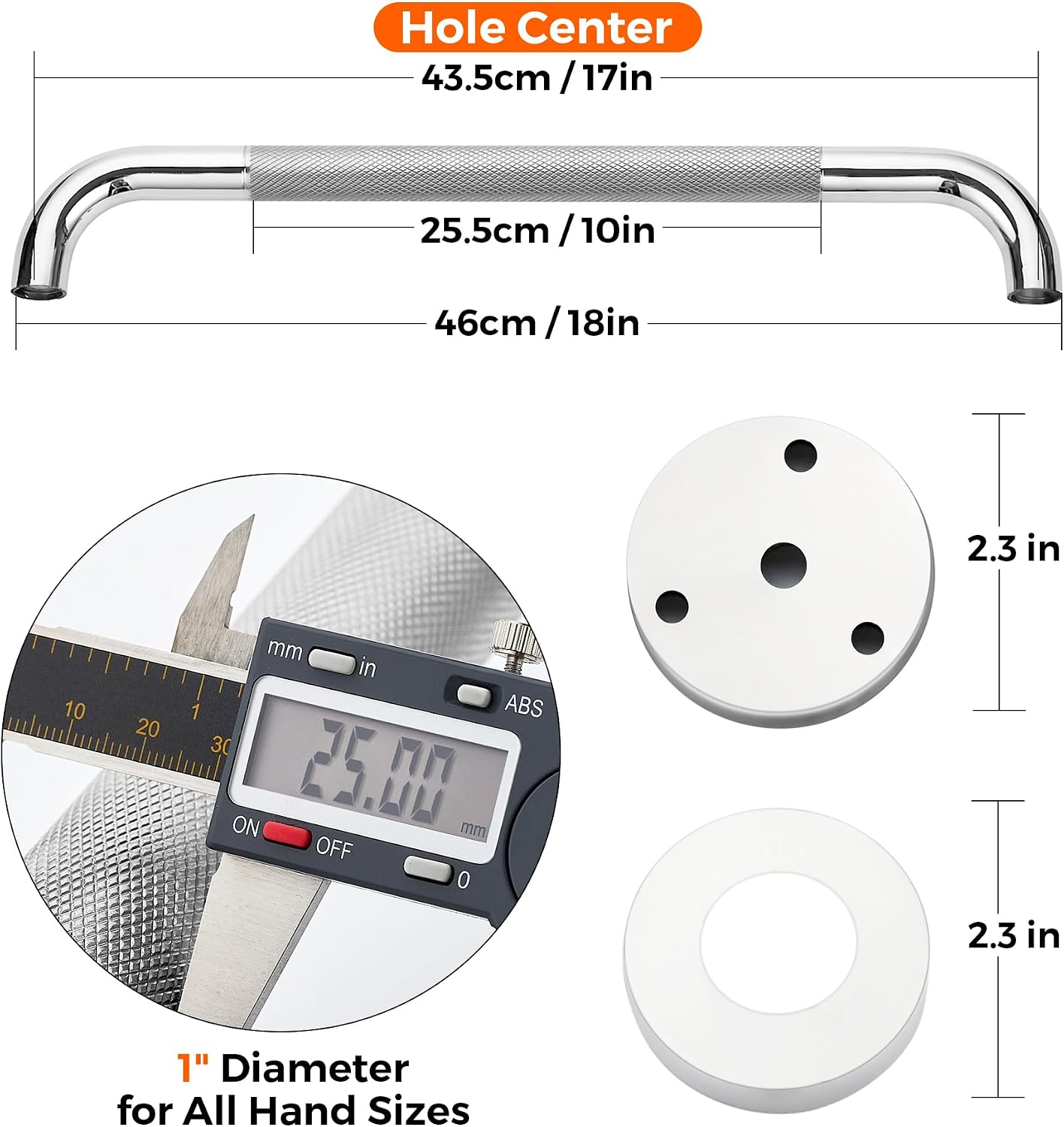 Barras agarre ducha 18pulg acero inox antiderrap set 2