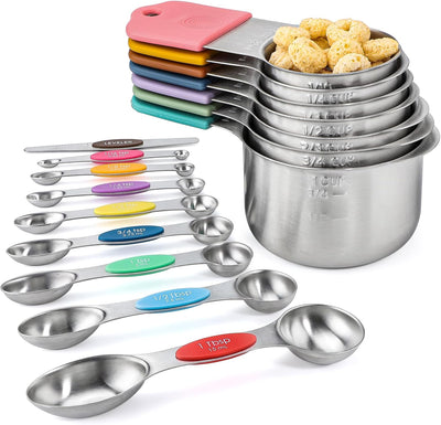 Set 16 Tazas y Cucharas Medidoras Magnéticas Acero Inox