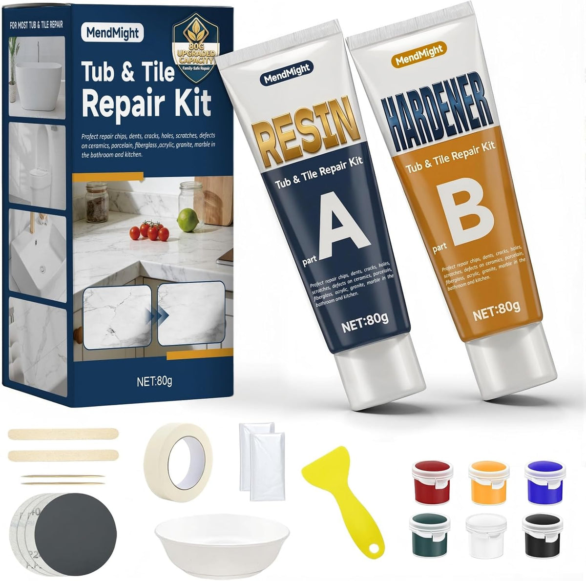 Kit reparación azulejos bañera 6 colores 5.6oz cerámica porcelana