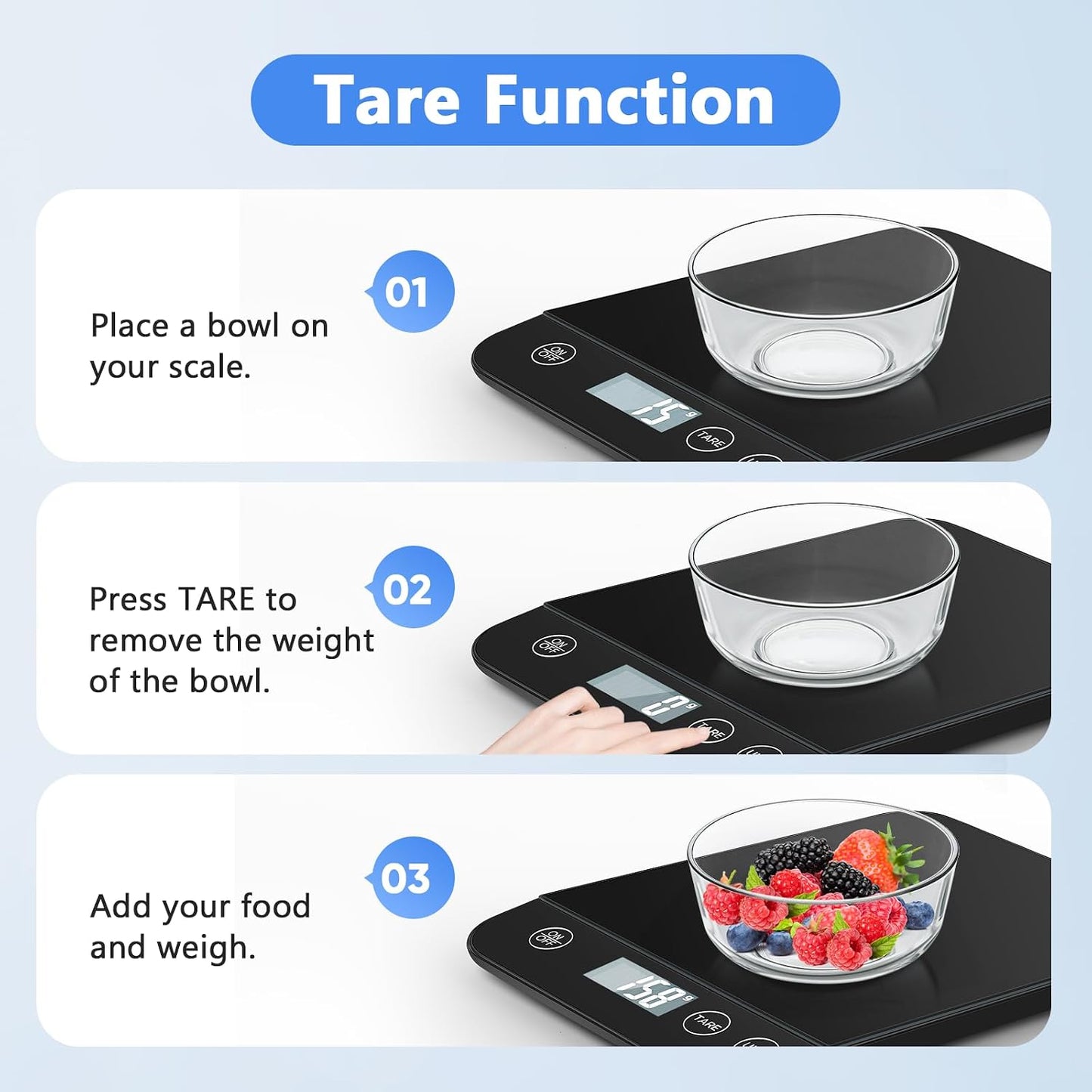 Báscula cocina digital 22lb vidrio templado pantalla LCD tara