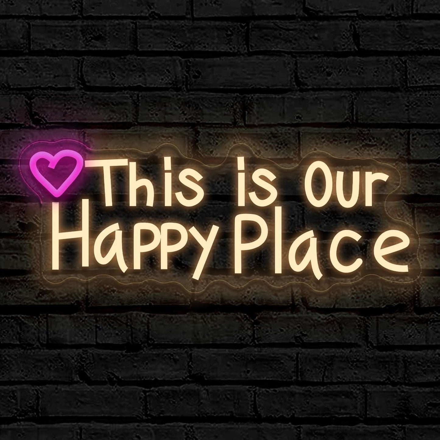 Letrero neón corazón rosa texto this is our happy place