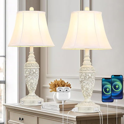 2 Lámparas Mesa Vintage 26.8pulg USB y CA Base Resina
