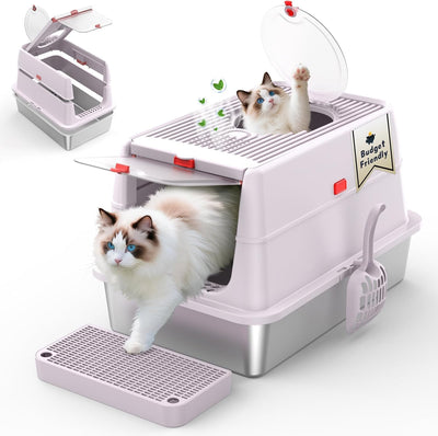 Caja arena acero inox gatos con tapa abatible antifugas