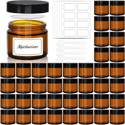 Frascos vidrio ámbar 2oz con tapas set 40 boca ancha cosméticos