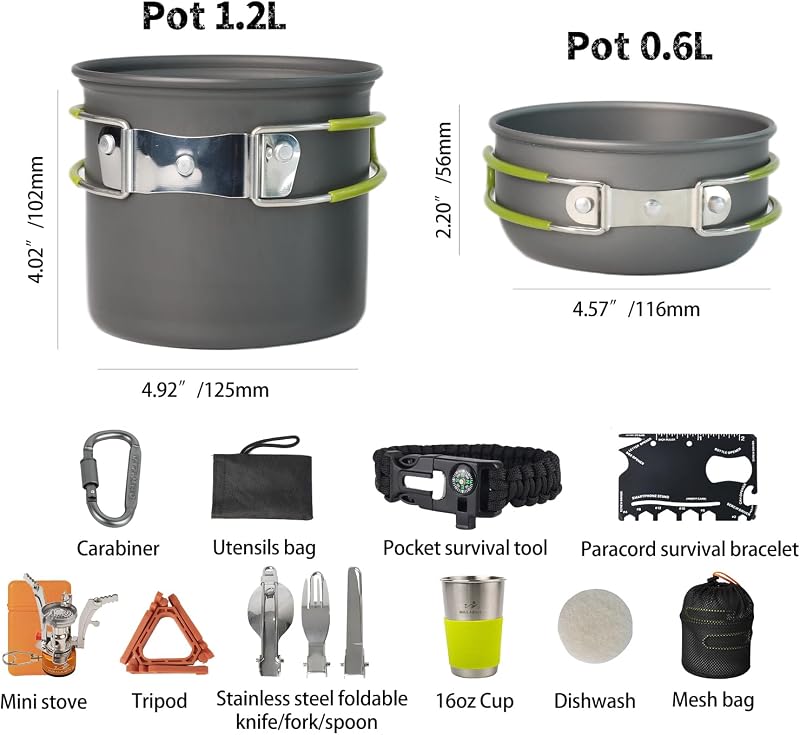 Kit utensilios cocina camping 16 pzas para 1-2 personas