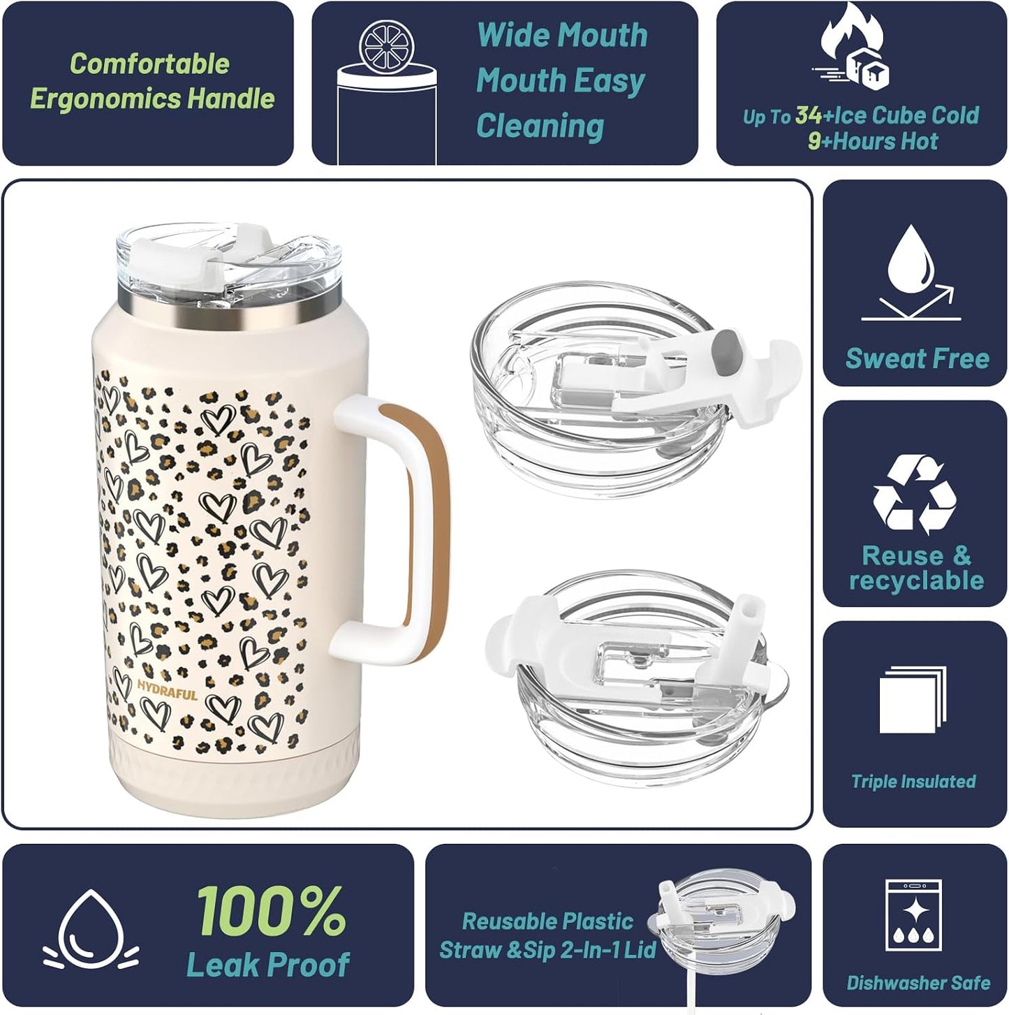 Vaso acero inox 64oz con asa pajilla aislado reutiliz.