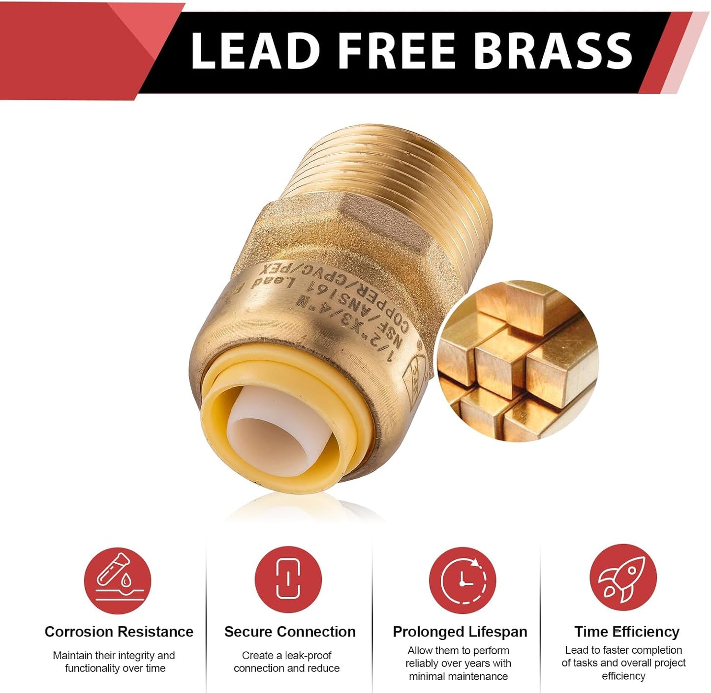 5 Pzas Adaptador Push Fit Pex 1/2x3/4 con herramienta