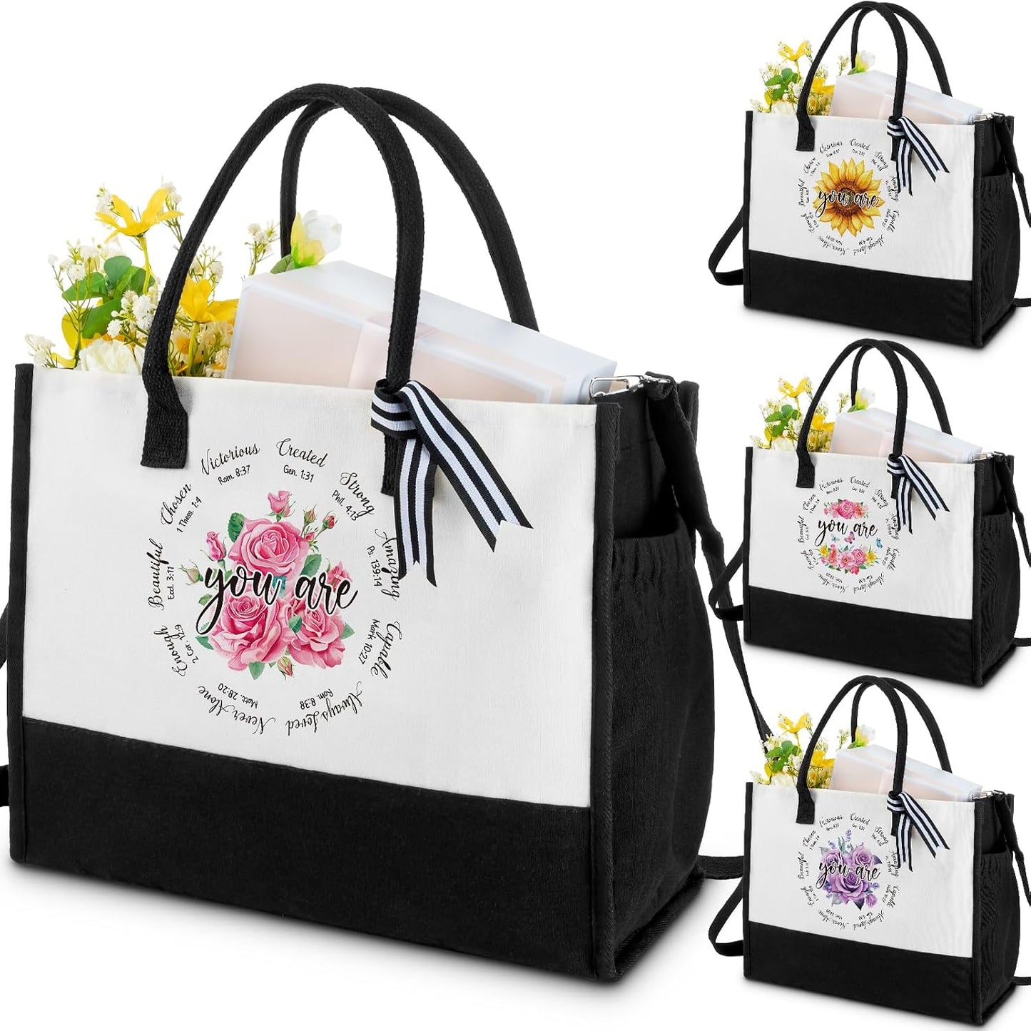 4 Bolsas Lona Mujer Correa Hombro Regalo Navidad
