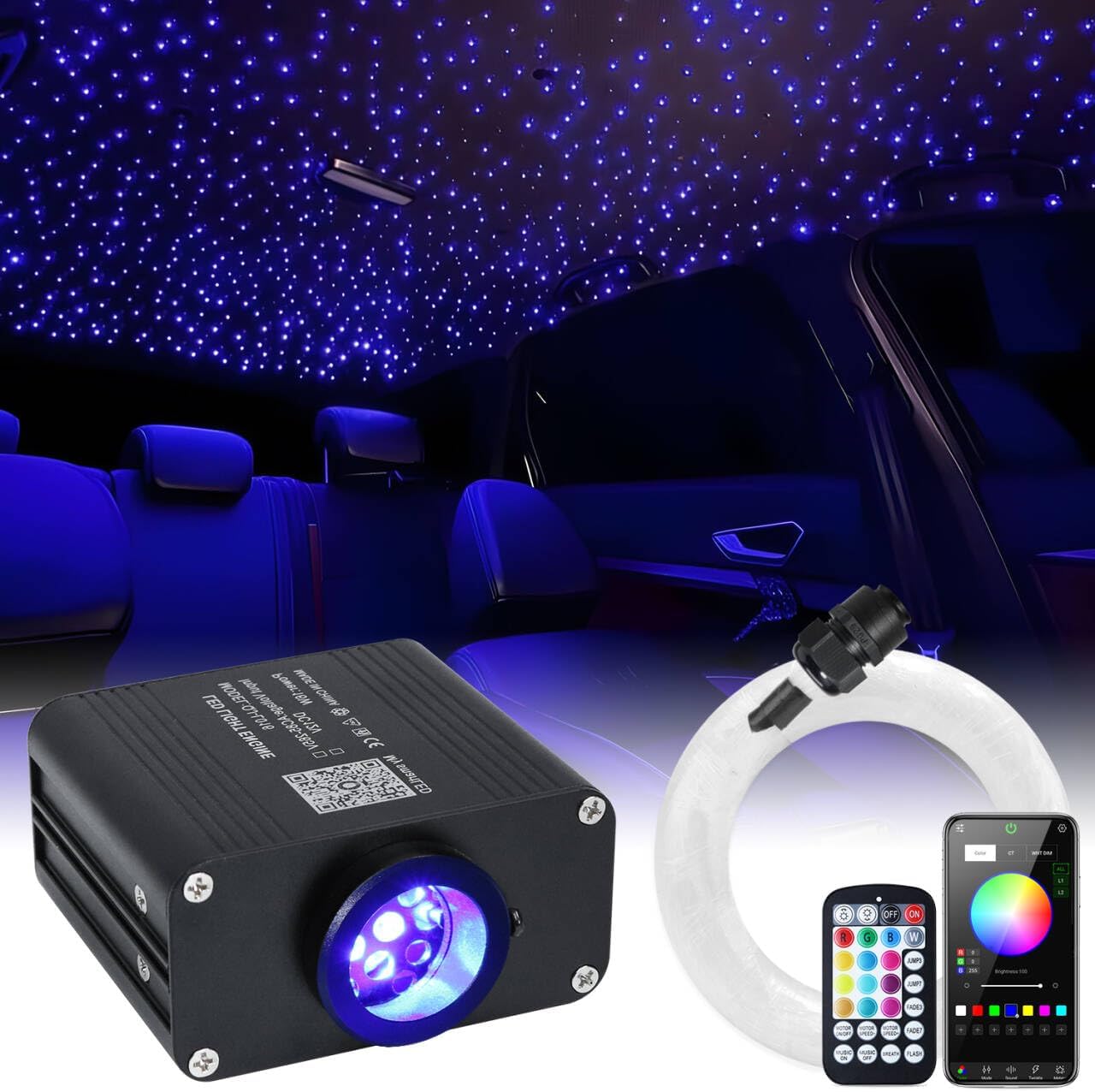 Kit luces techo RGBW automóvil 16W control remoto Bluetooth