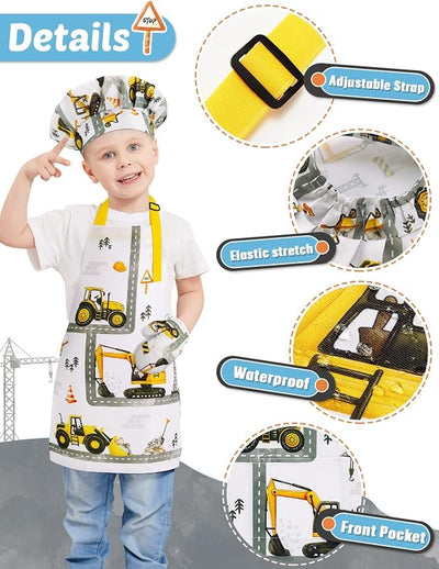Delantal cocina artística con sombrero y guantes para niños