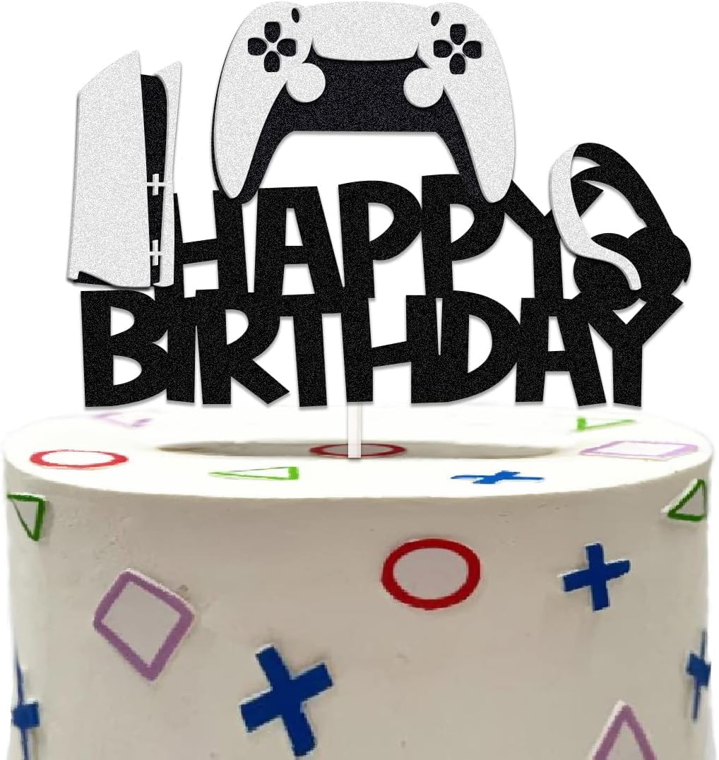 Decoración pastel videojuegos purpurina fiesta temática