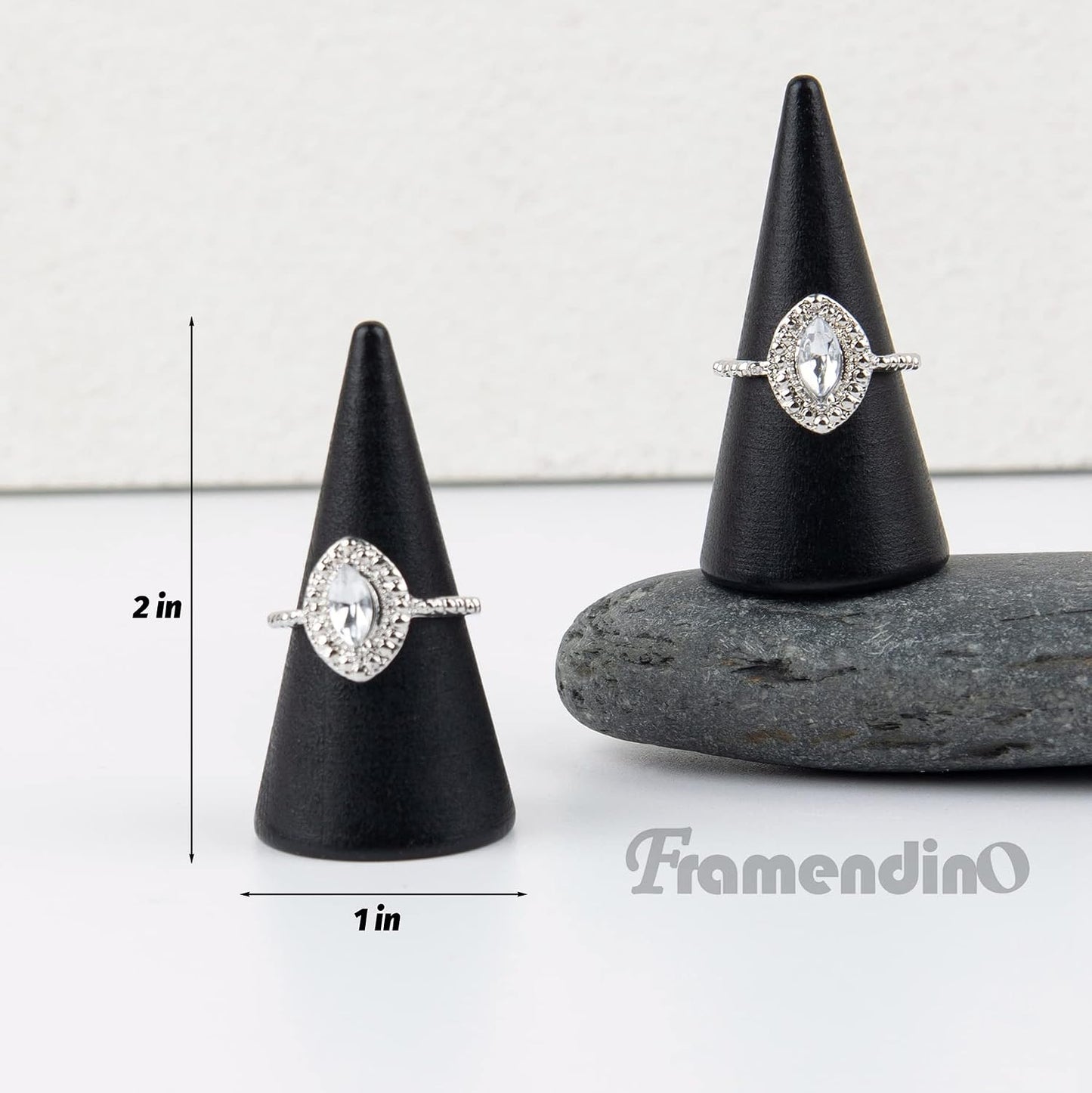 30 Soportes Anillos Cono Madera Negra Exhibición Joyería