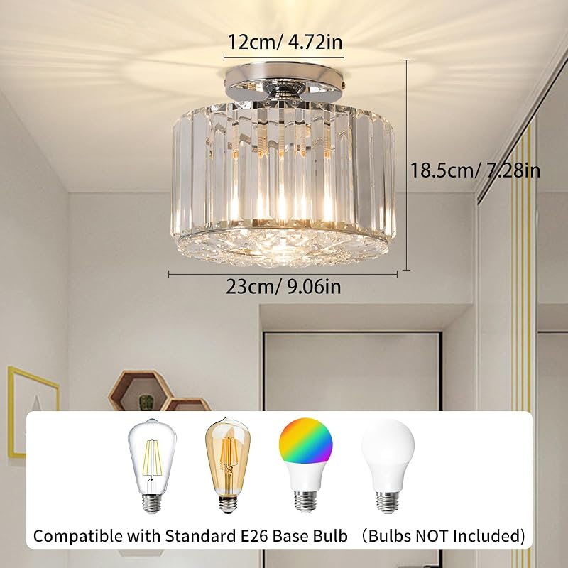 Lámpara techo cristal cromada semiempotrada para comedor