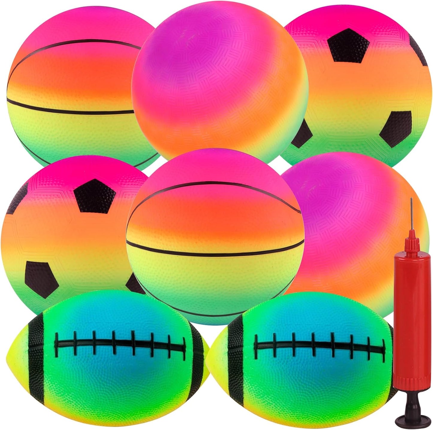 Pelotas arcoíris 8.5pulg set 8 fútbol baloncesto
