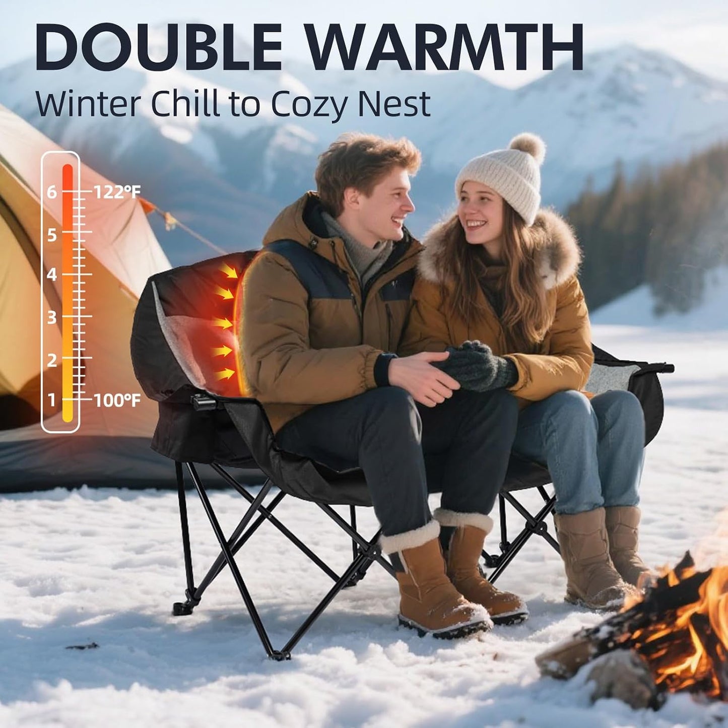 Silla camping doble climatizada acolchada plegable para 2
