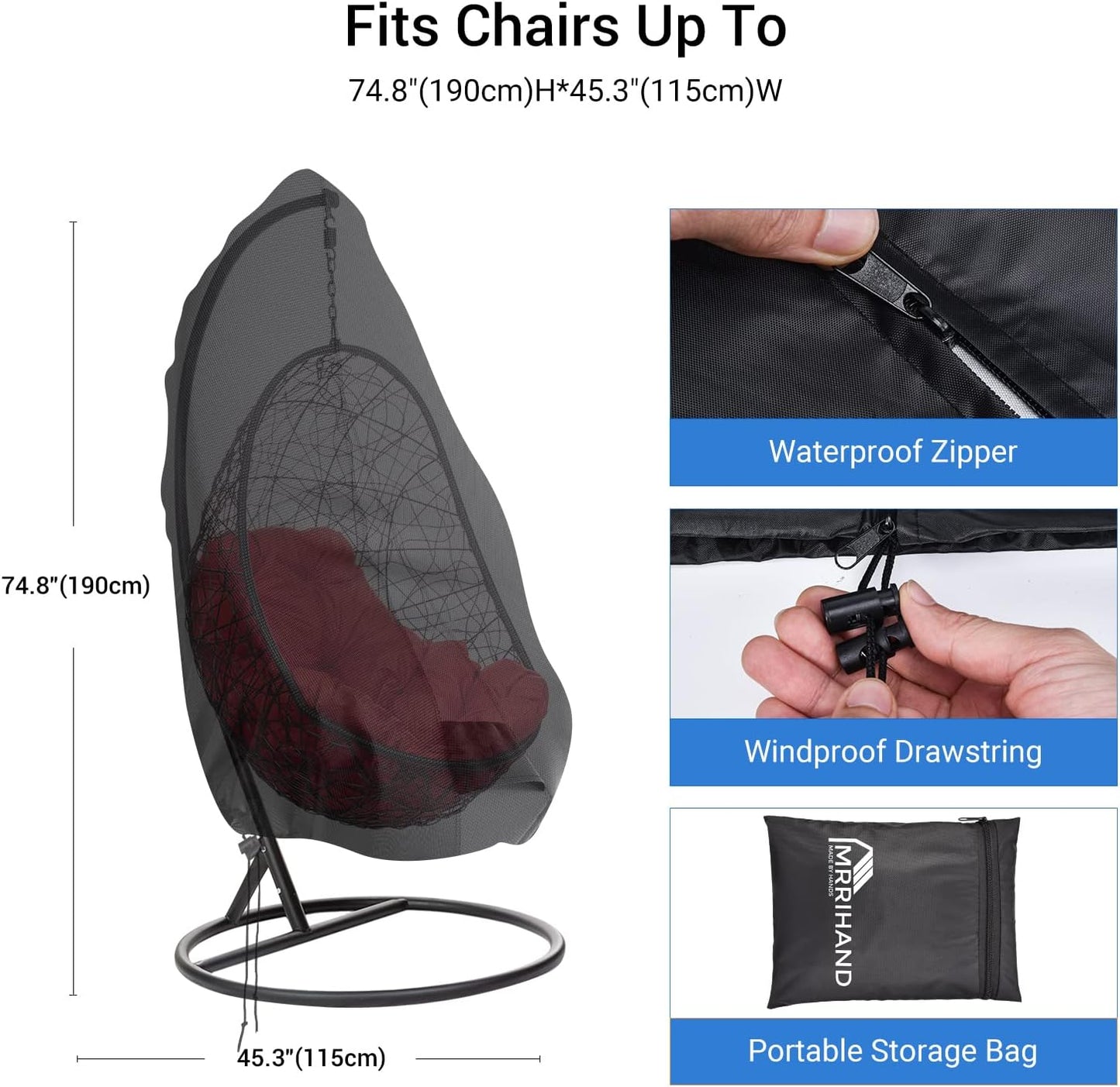 Funda silla jardín con cremallera 74.8x45.3pulg negro