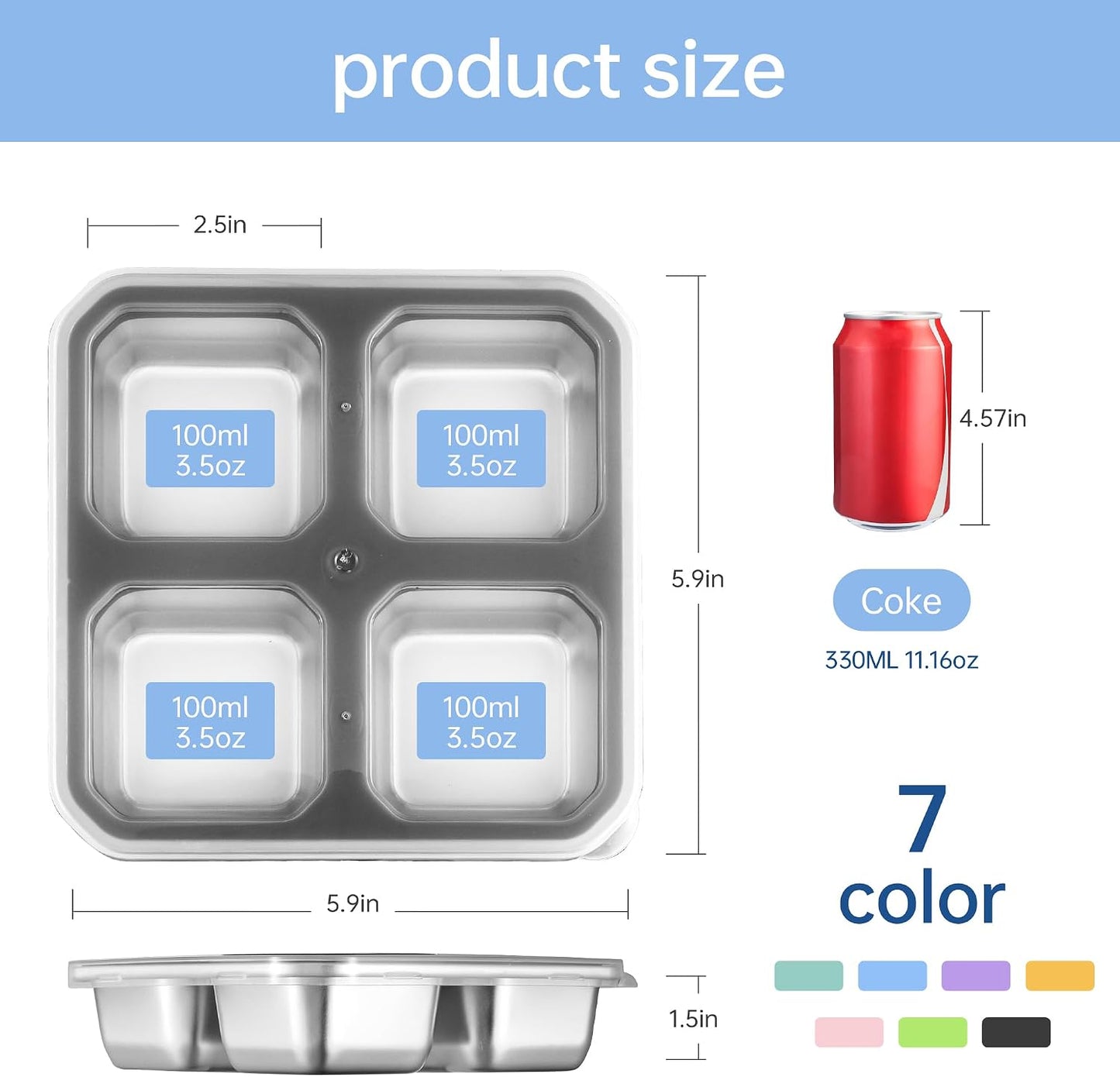 4 Cajas Bento Acero Inox con Tapas para Almuerzo