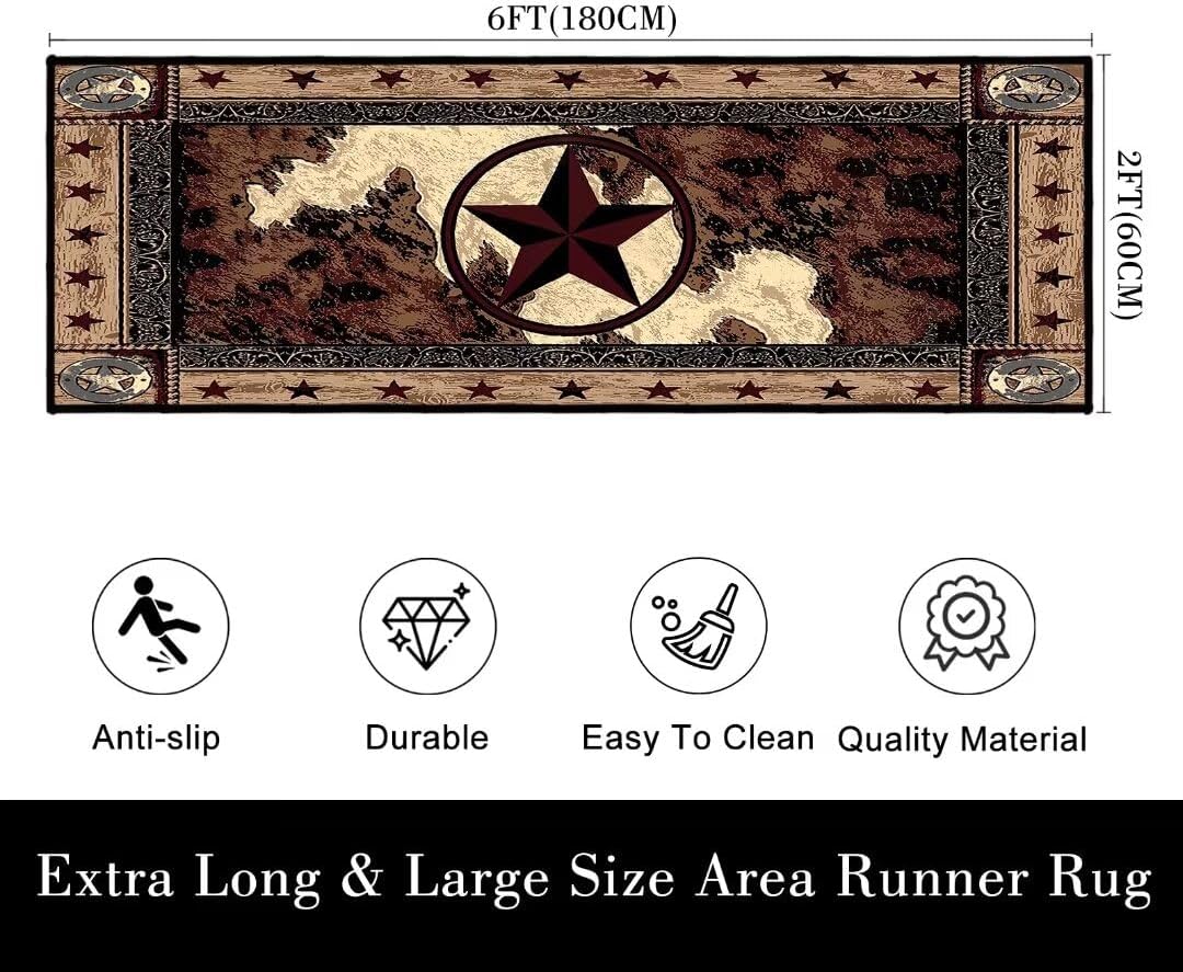 Alfombra occidental 2x6pulg diseño estrellas Texas